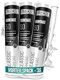 PROCREA® 3x Montagekleber "Montage 50" [Haftstarker Baukleber bis 35 kg/qm] Extra starker Kleber für Styropor, Akustikpaneele, Sockelleisten, Holz, Stein, Fliesen uvm. - weiß & überstreichbar