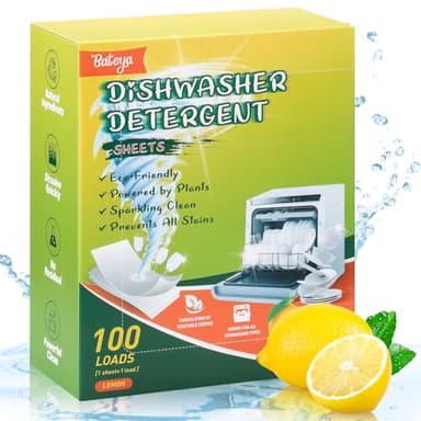 Spülmaschinen Blätter, 100 Stück Spülmaschinenblätter Biologisch Abbaubar Plastikfrei, Spülmaschinentabs Ersatz Tabs für Geschirrspüler Kraftvolle Reinigung Spühlmachaschinen Tabs, Zitronenduft