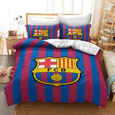 CHAOSE FCB Barcelona Bettbezug Boy Teen 3-teiliges Bettwäsche-Set Blau Lila Grau Bettbezug Mikrofaser Pflegeleicht (Stil 03,200 x 200 cm)