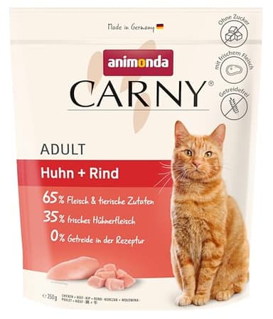 animonda Carny Katzen Trockenfutter Huhn + Rind (1 x 350 g), Trockenfutter für ausgewachsene Katzen, Katzenfutter ohne Getreide und Zucker, Katzentrockenfutter mit 65 % Fleisch