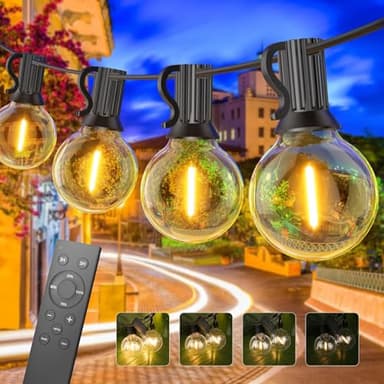 FANSANMY Lichterkette Außen, 30M Dimmbar Lichterkette Outdoor mit Fernbedienung, 50+2 Bruchsicheren Birnen, IP45 Wasserdicht, Outdoor Lichterkette 2700K Warmweiß, Für Garten, Terrasse, Bistro, Haus