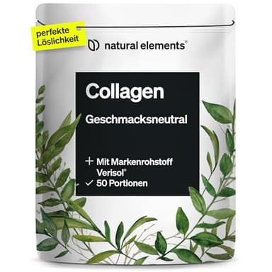 natural elements Collagen Pulver 500 g – Kollagen Hydrolysat Peptide – Kollagen Typ 1 und 3 – perfekte Löslichkeit, natürlicher Geschmack ohne Aromen – laborgeprüft und in Deutschland produziert