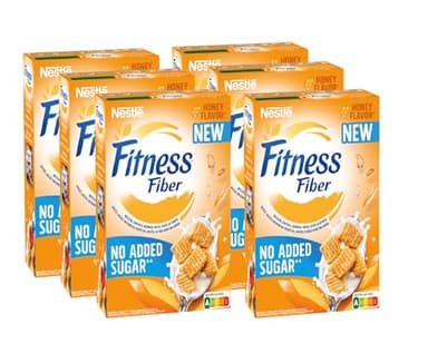 Nestlé FITNESS Fiber Honey Flavor no added sugar Cerealien, knusprige Vollkorn Flakes mit Ballaststoffen, 6er Pack (6 x 310g)