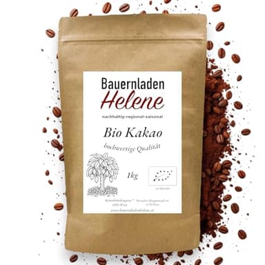Reines Bio-Kakaopulver ohne Zucker von Bauernladen Helene – 1 kg, aus besten Kakaobohnen, Rohkakao