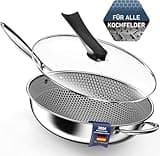 Kiseely Hybrid Wokpfanne mit Deckel 34 cm, Antihaft edelstahl Wokpfanne induktion, Bratpfanne mit Antihaftbeschichtung, Induktionfest pfanne, BPA/PFOA-frei wok (HJ6)
