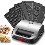 6 in 1 Multifunktional Sandwichmaker, Waffeleisen, Kontaktgrill, Panini, süße Küchlein, Antihaftbeschichtete Platten, Doppelseitiges Backen, Automatische Temperaturregelung, 750W