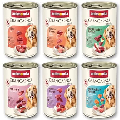 animonda GranCarno Adult Herzhafte Variation (6 x 400 g), Hunde Nassfutter für ausgewachsende Tiere, Nassfutter für Hunde mit 100% frischen, fleischlichen Zutaten, Hundefutter ohne Getreide