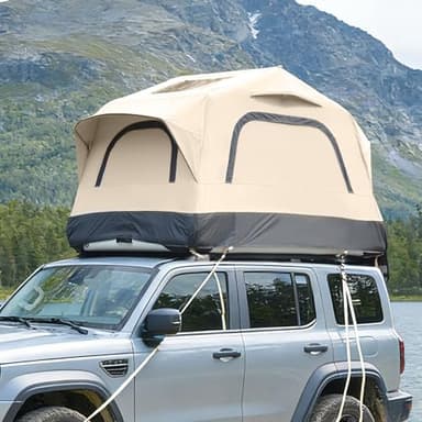 VILLESTON Aufblasbares Dachzelt für Auto und Truck,2 Personen Dachzelt aus Wasserdichtem 300D Gewebe,Winddichtes Design für Outdoor Abenteuer,Cremeweiß