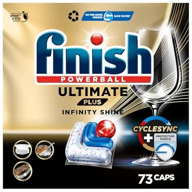Finish Ultimate Plus Infinity Shine Spülmaschinentabs – Geschirrspültabs für intensive Reinigung, Fettlösekraft und Glanz mit Schutzschild – 73 Caps