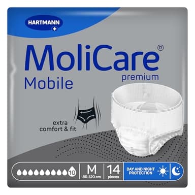 MoliCare premium Mobile 10 Tropfen Größe M, Inkontinenzhosen für Frauen und Männer mit schwerer Inkontinenz, extra Auslaufschutz, fortschrittlicher Hautschutz, verbesserte Passform, 14 Stück