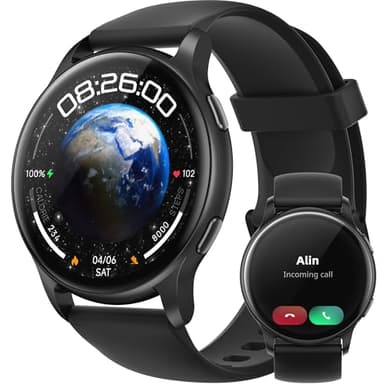 Parsonver Smartwatch Damen Herren mit Telefonfunktion, 5ATM Wasserdicht Schwimmuhr, 44 mm Fitnessuhr mit 100+ Sportmodi, Herzfrequenz und Schlaftracking, Smart Watch für Android & iPhone, Schwarz, SR3