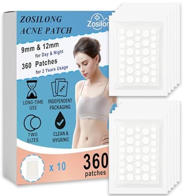 Zosilong Einzeln Verpackt 360 Unsichtbare Pickel Patches für bis zu 1 Jahre Nutzung (9 & 12 mm), hautfreundliches Material, Pimple Patches für Tag- und Nachtanwendung, Pickelpatches für das Gesicht