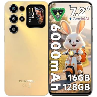 OUKITEL C68 Plus Smartphone ohne Vertrag - 7,2" 120Hz Display mit 1,81" Rückbildschirm, 6000mAh 64MP+8MP Handy, 16GB+128GB/1TB Handy ohne Vertrag, Android 15 Simlockfreie Handys Dual SIM/Face ID, Gold