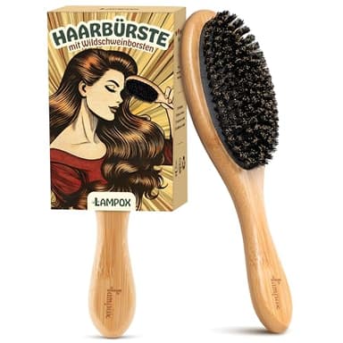 lampox Haarbürste, Wildschweinborsten Bürste für Damen Herren Kinder, Bambus Paddel Naturborsten für dünnes, feines Haare, Verbesserung der Haartextur (Bambus)