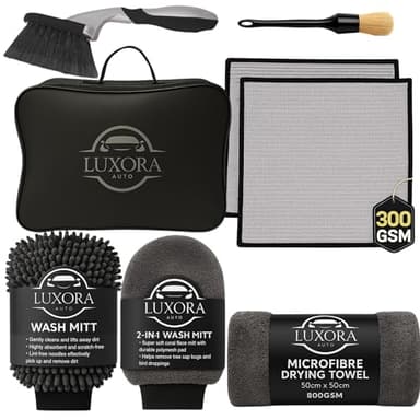 Auto-Reinigungsset für Herren – inklusive professionellen Auto-Detailing-Produkten und Detaillierungsset mit Radbürste, 2 großen 300 g/m² Mikrofaser-Handtüchern, Waschhandschuhen, 800 g/m² Trockentuch