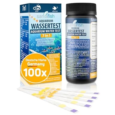 sanafish Aquarium Wassertest 7 in 1. 100 Teststreifen in Dose. Wasserqualität in Teich und Aquarium prüfen.
