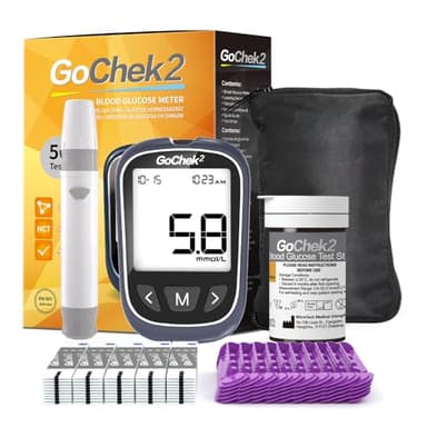 MicroTech Blutzucker-Messgerät Kit 50 Streifen & Lanzetten, ohne Codierung, 500 Speicher, breiterer HKT für die Familie (mmol)