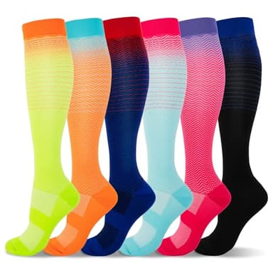 LEOSTEP Kompressionsstrümpfe für Damen & Herren (6 Paar) – Atmungsaktive Stützstrümpfe für Reisen, Sport, Flug, Laufen, Radsport