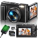 Digitalkamera 4K, 48MP 16X Autofokus Digitalzoom Kamera, 3 Zoll 180° Klappbarer LCD-Bildschirm HD Kompakte Vlog Kamera mit Ladestation, 2 * 800 mAh Akkus, 32GB Karte, Geeignet für Anfänger, Kinder