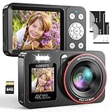 DEATTI 4K Digitalkamera, FHD 64MP Fotokamera mit Zwei Bildschirme, 18X Autofokus Fotoapparat Digital Camera Für Teenager, Kompaktkamera mit 64G SD Karte für Kinder Erwachsene Ältere Anfänger, Schwarz
