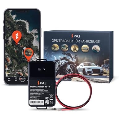 PAJ GPS - 4G GPS Tracker für Motorrad, Auto und Fahrzeuge - Direktanschluss 9-75 V, Diebstahlschutz, Live-Ortung per App, 365 Tage Streckenspeicher (4G - Anbringung auf Batterie 40cm Kabel)