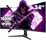 CRUA 34 Zoll UltraWide Curved Gaming Monitor, WQHD 3440x1440, 165Hz, 1ms VRB, Höhenverstellbar, FreeSync Premium, 1500R Krümmung, DP 1.4 & HDMI, Randloses Design für Ultimatives Gaming-Erlebnis