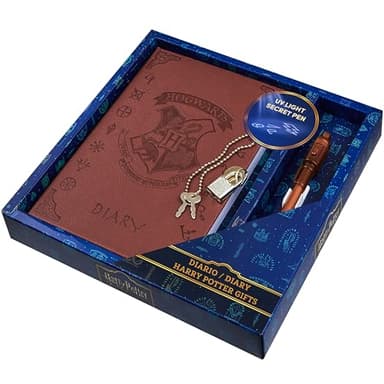 Harry Potter Notizbuch Set für Kinder, Fans, Tagebuch mit Schloss und Geheimstifte, Schreibwaren Set, Schulsachen (Braun UV-Stift)