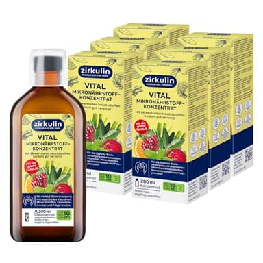 Zirkulin Vital Mikronährstoffkonzentrat (6x200ml) – 120 Tage Reichweite - 66 Vitalstoffe aus Obst, Gemüse & Kräutern - Wertvolle Polyphenole – Vitamine & Mineralstoffe für die Familie