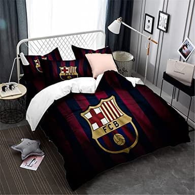 CHAOSE-DEB 3-teiliges Bettwäsche-Set 120 Fadenzahl Fußballmannschaft FC Barcelona Bettbezug Herbst Winter Mikrofaser 2 Kissenbezug (Muster 03,200 x 200 cm)