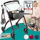 maxVitalis Wohnungsrollator 54cm breit, faltbar und leicht, inkl. Tablett & Stoffkorb, Rollator schmal für die Wohnung, Indoor-Rollator, klappbar, Aluminium,Mobilität für Zuhause rot
