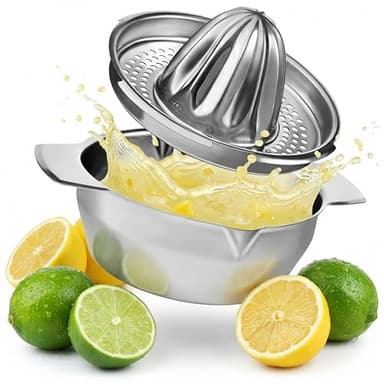 LINFELDT 450ML Zitronenpresse Edelstahl - Orangen & Limetten - Rostfrei & Spülmaschinenfest - fängt Kerne & Fruchtfleisch auf - 16,7B x 13,5H cm