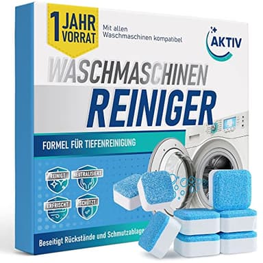 Aktiv 24x Waschmaschinenreiniger Tabs extra stark gegen Geruch & Kalk - Waschmaschinen Reiniger mit Formel für Tiefenreinigung - Waschmaschine Hygiene Reinigung 1 Jahres Vorrat