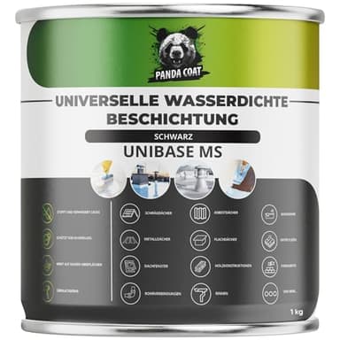 PandaCoat Wasserdichte Dichtmasse – Flüssigkunststoff Abdichtung – Schwarz Dichtmasse – Dachrinne abdichten – Flachdachabdichtung – Beton, Metall, Holz Dichtschlämme – Dachabdichtung flüssig (1 kg)