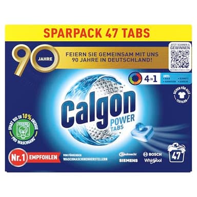 Calgon 4-in-1 Power Tabs – Waschmachinen-Entkalker gegen Geruch, Schmutz und Korrosion – Für eine saubere Waschmaschine – 1 x 47 Tabs