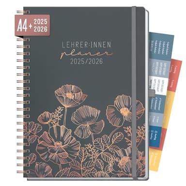 Häfft® Lehrer-Planer 2025/2026 A4 + Deluxe "Poppy" Hardcover Lehrerkalender groß, Schuljahresplaner mit Spiralbindung, Schulplaner - nachhaltig & klimafreundlich