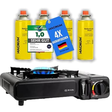 MAGNUM® Gaskocher inkl. 4x Gaskartuschen - Campingkocher mit Gaskartuschen – Gaskocher Camping