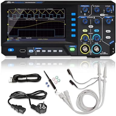 PeakTech P 1400 - Kompaktes Digitales Oszilloskop 2 Kanal - Oscilloscope 5 MHz Bandbreite - schnelle 100 MS/s Sampling-Rate - USB-Anschluss, inklusive PC-Software, XY-Darstellung & Zoom - Schwarz