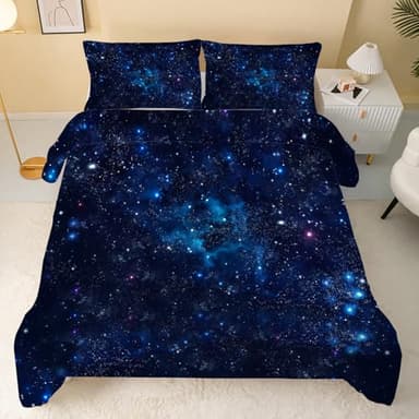 Blauer Sternenhimmel Bettdecke 135x200 4 Jahreszeiten, Vierjahreszeiten Galaxie Steppdecke 135x200, Warme Ganzjahresdecke Universum Bettdecke ohne Bezug Waschbar Schlafdecke mit 2 Kissenbezug 80x80cm