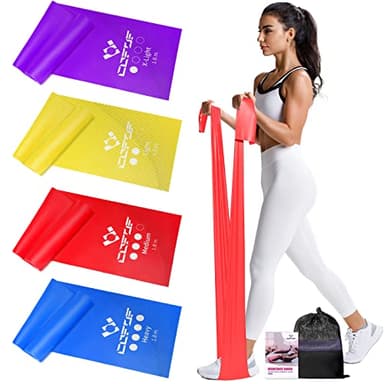 COFOF Fitnessbänder 4er-Set, 1.8M Gymnastikband mit 4 Widerstandsstufen, Fitnessband mit Tragetasche & Übungsanleitung Geliefert Ideal für Yoga, Pilates, Krafttraining