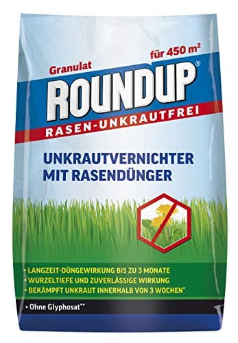 Roundup Rasen-Unkrautfrei Rasendünger, 9 kg für 450 m² - 2in1, Unkrautvernichter plus Dünger mit 100 Tage Langzeitwirkung
