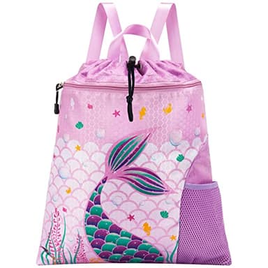 WAWSAM Meerjungfrau Gymnastik Rucksack mit Kordelzug - 38 × 45 cm Sporttasche für Mädchen und Kinder Wasserdichter Schwimmstrand Einkaufssack als Geburtstagsgeschenk