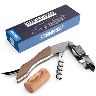 Kellnermesser mit Doppelhebel – Profi-Korkenzieher & Flaschenöffner aus Edelstahl & Holz – Sommeliermesser für Weinflaschen – Elegantes Kellnerbesteck mit Folienschneider