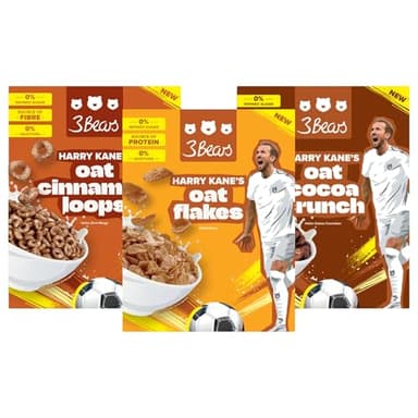 3Bears Cereals Set – 3 Sorten Cerealien mit Hafer, Zimt & Kakao – vegan, ohne Industriezucker & Zusatzstoffe – Ballaststoff- & Proteinquelle – entwickelt mit Harry Kane
