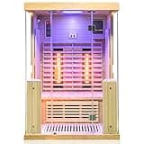 Dewello® Infrarotkabine Infrarotsauna Kingston 130cm x 105cm für 1-2 Personen aus Hemlock Holz mit verstellbaren Vollspektrumstrahlern, LED-Farblicht, Bluetooth, FM,MP3,USB
