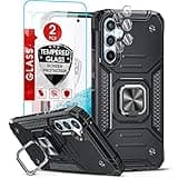 LeYi Hülle für Samsung Galaxy A54 5G Handyhülle kompatibel mit 2*Schutzfolie & 2*Kamera Schutzfolie, Rugged Armor Militärischer Ständer Schutzhülle 360° Metall Ring Halter Stoßfest Hard Case Schwarz