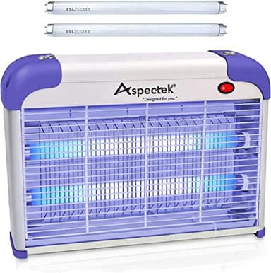 ASPECTEK Lila Insektenvernichter Elektrisch, 2800V Mückenlampe mit 20W UV-Lampe. Tötet Mücken, Motten, Fliegen. Mit 2 Ersatz - Glühbirnen, ideal für Haushalt