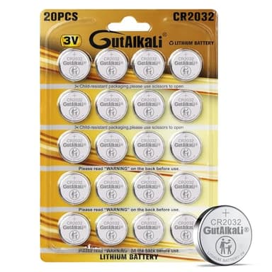 GutAlkaLi 20 Stück CR2032 3V Batterien CR 2032 Knopfzelle (Lithium Knopfzellen - 3 Volt im 20-er Pack)