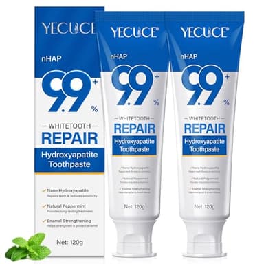 2PCS 9.9% Hydroxylapatit Zahnpasta zur Reparatur Zahnschmelzes und Stärkung Zähne, Nano Hydroxylapatit Remineralisierung Zahnpasta, Fluoridfreie, aufhellende Zahncreme für empfindliche Zähne, Minze