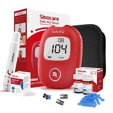 sinocare Blutzuckermessgerät, mg/dL, blutzuckermessgerät set mit teststreifen x50, Selbsttest Diabetes-Set, Portable für Reise(Safe AQ smart)