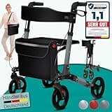 maxVitalis Rollator faltbar und leicht mit Sitz, Leichtgewicht-Reiserollator aus Aluminium, Gehhilfe 8-fach höhenverstellbar, Laufhilfe 3-fach faltbar für Kofferraum, Tasche & Schirmhalter Anthrazit